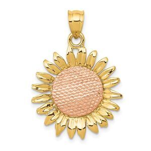 14k Yellow and Rose Gold Sunflower Pendant, 21mm (13/16 inch)